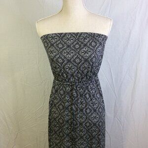 WOMEN'S OLD NAVY BLACK WHITE TAN GEOMETRIC LONG STRAPLESS MAXI DRESS S P